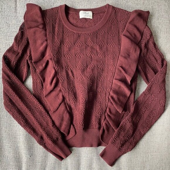 Aritzia Tops - Aritzia Wilfred Bernelle Ruffle Crochet Sweater Burgundy Wine Size Medium